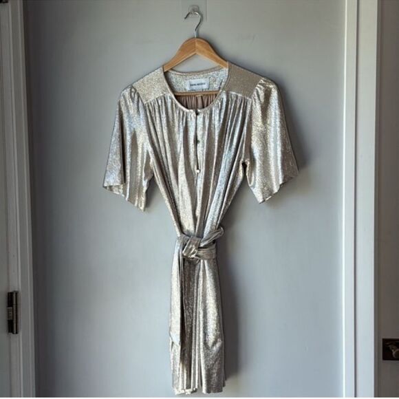 Sabina Musayev Shimmer Short Sleeve V Neck Waist Tie Dress - Picture 6 of 11